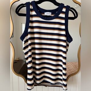 Evereve Navy and Cream Striped Tank Top